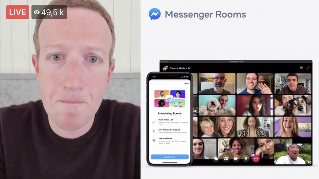Skärmbild. Zuckerberg om Messenger meetings